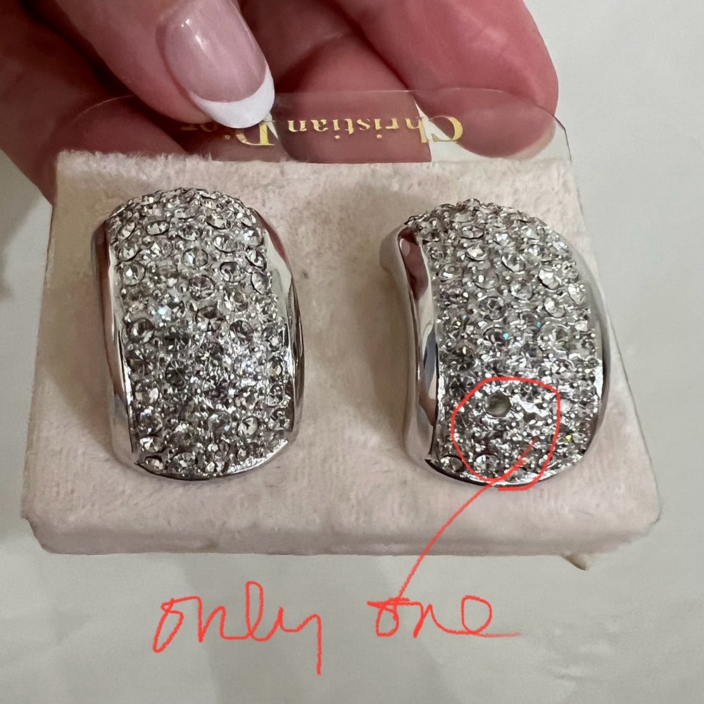 Christian Dior Vintage Silver Pave Crystal Half Hoop Clip-On Earrings - Picture 14 of 16